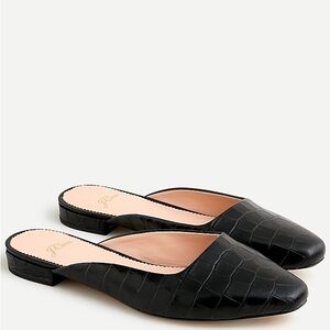 J. Crew Carolyn mule flats in croc-embossed black leather size 8